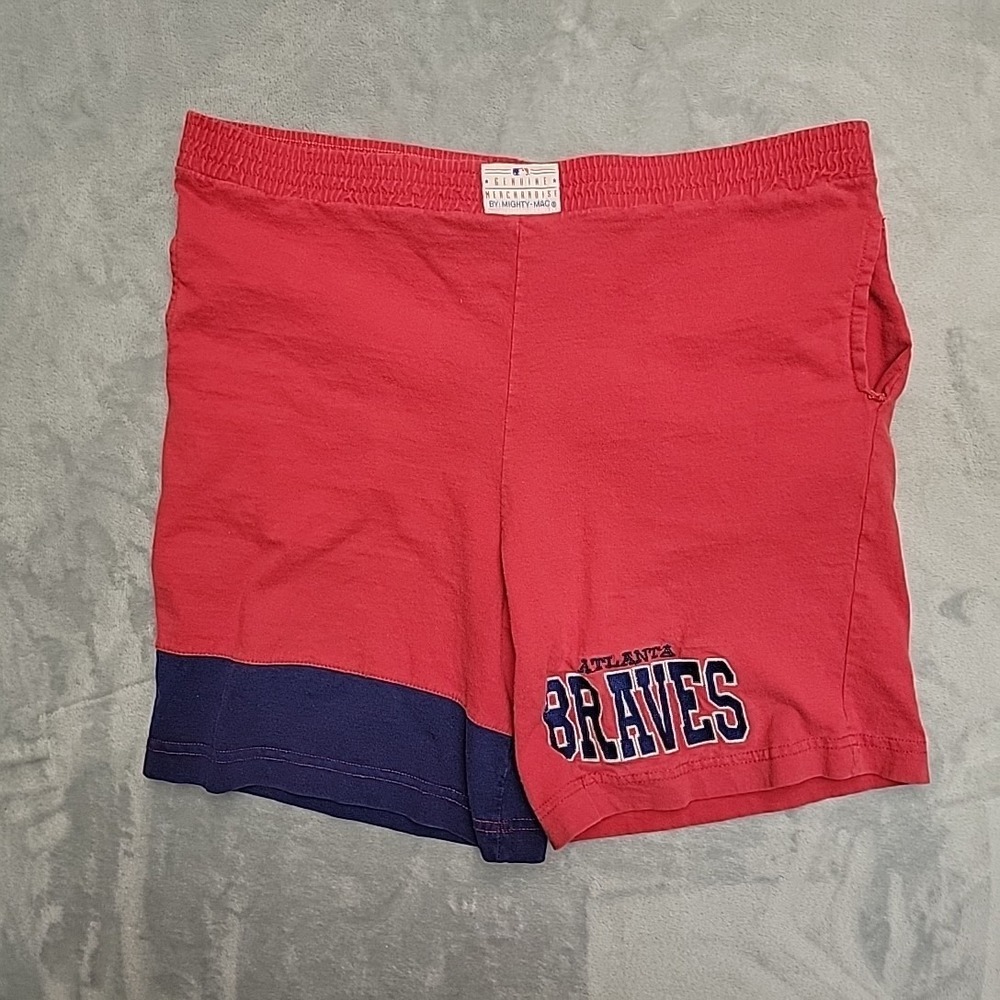 VTG Mighty-Mac Shorts Mens Medium Red Atlanta Braves MLB Baseball Sportswear